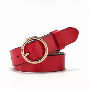Ремень женский кожаный простой повседневный с круглой пряжкой и пряжкой-булавкой женский ремень Stall 100cm красный