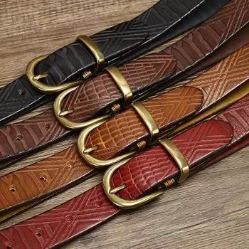 Ремень женский, модные тенденции в стиле ретро, потертый тисненный кожаный ремень с пряжкой, первый слой из воловьей кожи, джинсовый ремень, женский 90cm