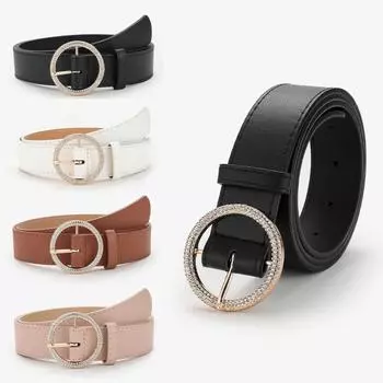 Ремень женский модный круглый ремень с пряжкой декоративный ремень для платья One Size чёрный