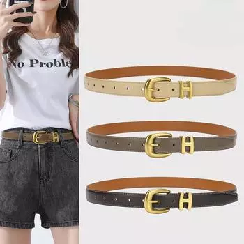 Ремень женский текстурный с пряжкой простой повседневный тонкий первый слой кожаный ремень для костюма женский юбка декоративный ремень 105cm