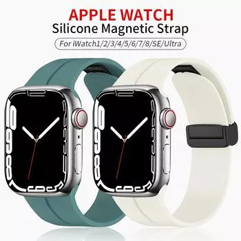 Ремешки для Apple Watch ремешок 44 мм, 45 мм, 40 мм, 41 мм, 42 мм, 38 мм, 49 мм, силиконовая магнитная пряжка, iWatch Series Ultra 7 8 SE 6 5 3