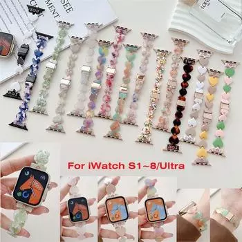 Ремешки для часов iwatch из смолы с рисунком в форме сердца для серии Ultra 8, 7, 49 мм, 45 мм, 44 мм, бриллиантовый ремешок для Apple Watch 6 SE 5, 4, 3, 40 мм, 41 мм, браслет For 38mm/40mm/41mm