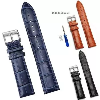 Ремешки для часов из натуральной кожи 14/16/18/20/22/24 мм, стальная пряжка, синий ремешок, высококачественный браслет на запястье + инструмент 22mm светло-коричневого