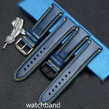 Ремешки для часов из натуральной кожи с пряжкой из нержавеющей стали 23mm серебряный/синий
