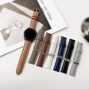 Ремешки для часов из натуральной кожи диаметром 20 и 22 мм с застежкой-пряжкой — текстура Napa, совместимая с Samsung, HUAWEI, Amzfit и другими моделями — универсальный стиль 22mm чёрный