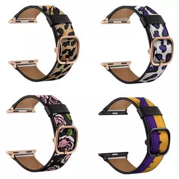 Ремешки для часов с леопардовым зерном для Apple Watch Series 8, 7, 6, 5, 4, 3, 2, 1 SE, ремешок для часов с пряжкой для IWatch 38, 40, 42, 44 мм, кожаный ремешок, аксессуары, браслет For 38mm 40mm 41mm чёрный/коричневый