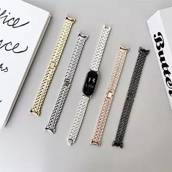 Ремешки из нержавеющей стали для Xiaomi Mi band 9. Прочный ремешок из нержавеющей стали для браслета Mi Band 8. чёрный