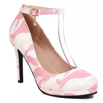 Ремешки на щиколотке Туфли-лодочки на высоком каблуке Женские элегантные туфли-лодочки с круглым носком Черные Белые На каблуке Офисные Платье Туфли Свадебные Туфли Невесты Женские 35 розовый