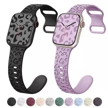 Ремешки с гравировкой для браслета Apple Watch 40 мм, 41 мм, 38 мм, 42 мм, 44 мм, 45 мм, 49 мм, силиконовый ремешок iWatch Ultra 2/Ultra Serie 9/8/7/6/5/4, ремешок с леопардовым принтом