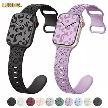 Ремешки с гравировкой для браслета Apple Watch 40 мм, 41 мм, 38 мм, 42 мм, 44 мм, 45 мм, 49 мм, силиконовый ремешок iWatch Ultra 2 Ultra Serie 9/8/7/6/5/4, ремешок с леопардовым принтом