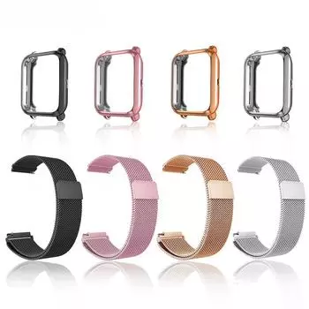 Ремешок 20 мм для Amazfit Bip 3 5 S Lite Band GTS 2 4, мини-браслет с чехлом, защитная пленка для экрана из ТПУ, металлическая магнитная петля, ремешок для часов 20mm Watchband серебряный