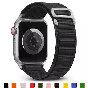 Ремешок Alpine Loop для Apple Watch 44 мм, 40 мм, 45 мм, 49 мм, 41 мм, 42 мм, 38 мм, 40, 44, 45 мм, браслет iWatch Ultra series 8, 7, 6, 5, 3, ремешок 38 40 41mm чёрный/синий