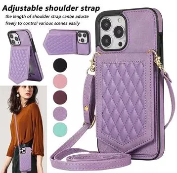 Ремешок через плечо, держатель для кредитных карт, кошелек, зеркальный кожаный чехол для Samsung S23 S22 S21 S20 Ultra Plus A13 A53 A54/iPhone 15 14 13 12 11Pro Max iPhone 6/6S чёрный