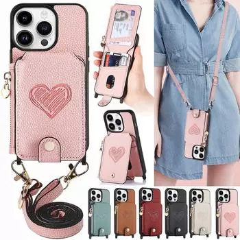 Ремешок через плечо, кошелек на молнии, слоты для карт, флип-кошелек, кожаный чехол для iPhone 14 Pro Max 14 Plus 13 Pro Max 12 Pro Max 11 Pro Max iPhone 11 чёрный