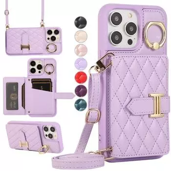 Ремешок через плечо, кожаный кошелек, слоты для карт, чехол с откидным кольцом-держателем для iPhone 14Plus 13 12 11ProMax для Samsung S23 S22 S21 S20Ultra Plus A14 A54 iPhone 6/6S красный