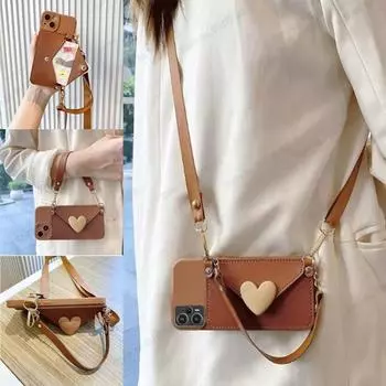 Ремешок через плечо, мягкий силиконовый чехол для Xiaomi Poco F5 Pro, кошелек с изображением сердца, слот для карт, ремешок на запястье, чехол для Poco X5 X4 M4 M3, чехлы для задней панели телефона в виде ракушки POCO F5 коричневый