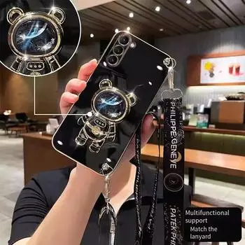 Ремешок через плечо Quicksand Space Bear с покрытием для iPhone 15 14 13 12 11 Pro Max Samsung S23 S22 Ultra S21 S20 FE A14 A23 A24 A54 A34 A33 A53 iphone 15 розовый