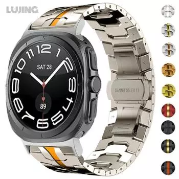 Ремешок цвета ультратитана для Samsung Galaxy Watch 7 Ultra 47 мм, ремешок без зазоров, изогнутый конец, металлический браслет для GALAXY 7 47 47 мм, ремешок Correa For Galaxy Watch 7 Ultra серебряный