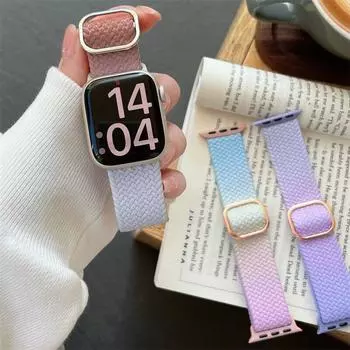 Ремешок для Apple Watch 44 мм, 40 мм, 45 мм, 41 мм, 42 мм, 38 мм, Радужный вязаный ремешок для iWatch Series 7, 6, 5 SE Ultra 8, нейлоновый браслет
