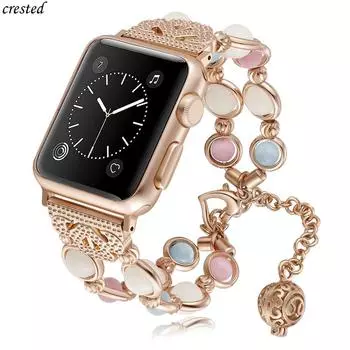 Ремешок для Apple Watch 6 ремешок 40 мм 44 мм iWatch ремешок 38 мм 42 мм женский ночной светящийся жемчужный браслет Apple watch series 3 4 5 se 6