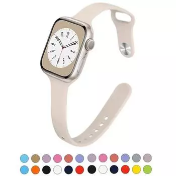 Ремешок для Apple Watch Band 40 мм, 44 мм, 45 мм, 41 мм, 38 мм, 42 мм, спортивный тонкий силиконовый браслет correa iWatch Series 8 Ultra 2 SE 7 6 3 9 38mm 40mm 41mm