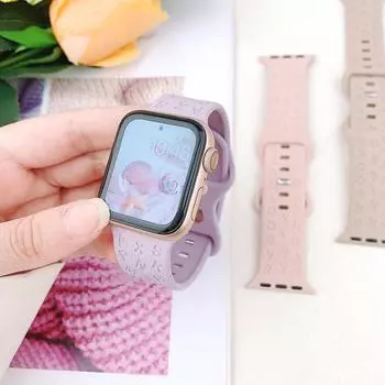 Ремешок для Apple Watch Band 44 мм, 42 мм, 41 мм, 40 мм, 45 мм, 49 мм, 44 мм, браслет с цветочной гравировкой, correa iwatch series 9 7 SE 6 8 Ultra 2 38/40/41mm