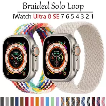 Ремешок для Apple Watch Band 44 мм, 40 мм, 45 мм, 41 мм, 42 мм, 38 мм, 49 мм, эластичный плетеный браслет-петля соло, браслет iWatch Series 8 Ultra 7 se 3 6