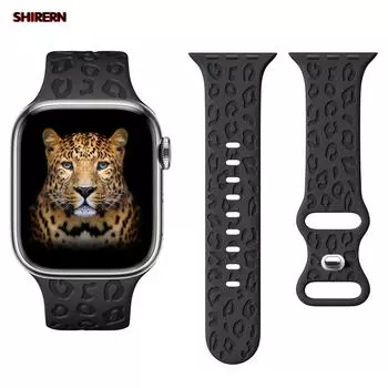 Ремешок для Apple Watch Band 45 мм, 41 мм, 44 мм, 40 мм, 42 мм, 38 мм, 49 мм, силиконовый браслет с леопардовой гравировкой iwatch series 7 se 3 6 8 ultra