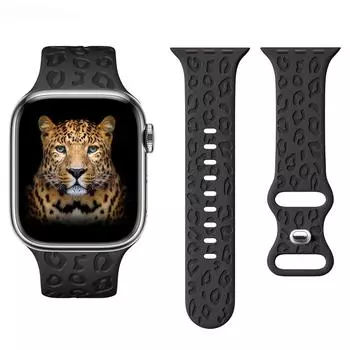 Ремешок для Apple Watch Band 45 мм, 41 мм, 44 мм, 40 мм, 42 мм, 38 мм, 49 мм, силиконовый браслет с леопардовой гравировкой iwatch series 7 se 3 6 8 ultra