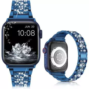 Ремешок для Apple Watch Glamour Diamond: Универсальный вариант для женщин - роскошная замена металлическому браслету 42mm/44mm/45mm/49mm синий