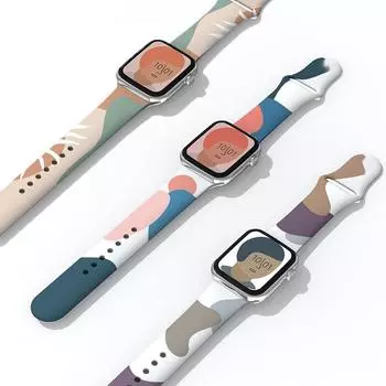 Ремешок для Apple Watch, ремешок 45 мм, 41 мм, 38 мм, 40 мм, 42 мм, 44 мм, силиконовый браслет с принтом для iwatch Series 7, 6 SE, 5, 4, 3, 2, 1, ремешок