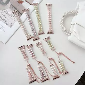 Ремешок для Apple Watch с выдвижной цепочкой из сплавов Pearl Leisure 42/46/444/45/49 мм 3840/41 мм для Apple Watch Series Ultra 1/2 Se3 10/9/8/7/6/5/4/3/2/1 49/45/44/42/46(S10) белый