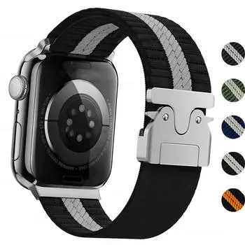 Ремешок для Apple Watch Ultra 2 1 Series 10 9 8 7 6 5 4 SE Parachute Buckle Эластичный нейлоновый волнистый плетеный ремешок для iWatch 38 40 41 S10-42mm