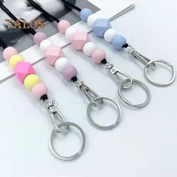 Ремешок для бейджа с бусинами, регулируемая длина, легкий, нержавейка, многоразовый, силиконовый, отрывной, с цепочкой для ключей G