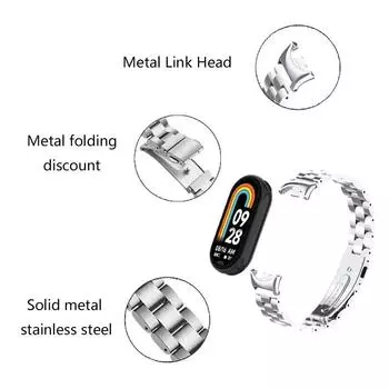 Ремешок для браслета Mi Band 8, металлические браслеты для Xiaomi Mi Smart Band 8, часы из нержавеющей стали Miband 8, сменные аксессуары For Mi Band 8 чёрный
