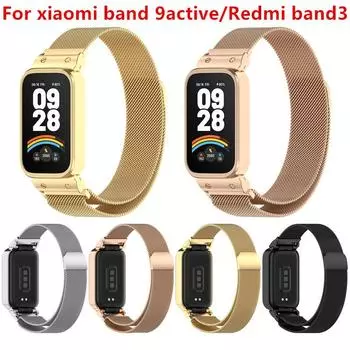 Ремешок для браслета Mi Band 9 Active, ремешок для браслета Redmi Band 3 из нержавеющей стали, металлический ремешок для часов серебряный