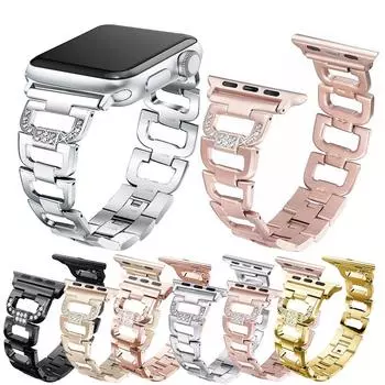 Ремешок для браслета с бриллиантами для Apple Watch Series 7 6 SE 5 4 3 2 1, ремешок для часов из нержавеющей стали для 38 мм, 40 мм, 41 мм, 42 мм, 44 мм, 45 мм, регулируемый ремешок на запястье 42mm or 44mm or 45mm розового золота
