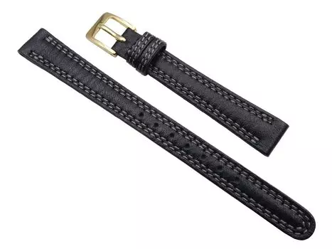 Ремешок для часов 12 мм DED3 из воловьей кожи с гладкой двойной строчкой, черный [Seiko] женский