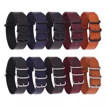 Ремешок для часов 14-24 мм, кожаный, для мужчин и женщин, серебристый, черный, кольцо, пряжка, браслет, аксессуары 14mm