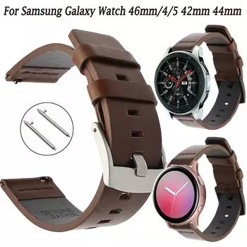 Ремешок для часов 18/20/22 мм из натуральной кожи для Samsung Galaxy Watch 3/4/5/Active 2 40 44 мм, браслет для умных часов Gear S3 S2 Correa 18mm Universal