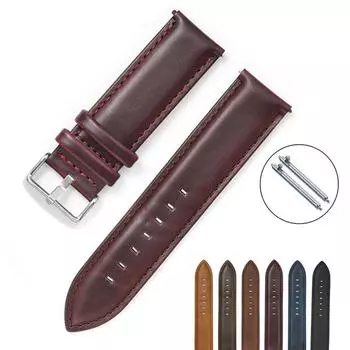 Ремешок для часов 18-22 мм Crazy Horse кожаный мужской женский универсальный быстросъемный браслет аксессуары для браслета 18mm чёрный