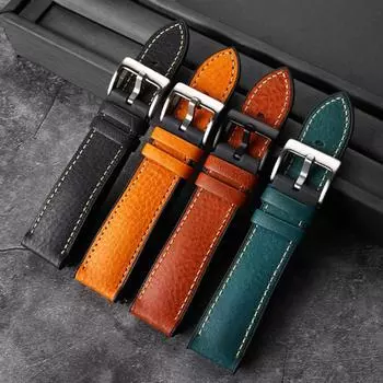 Ремешок для часов 18-22 мм Кожаный ремень Резиновая нижняя часть Ремешок для часов Водонепроницаемый браслет Браслет 20mm чёрный/серебряный