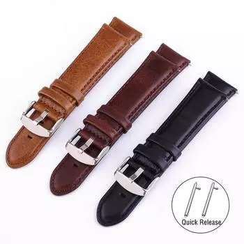 Ремешок для часов 18–24 мм Crazy Horse, быстросъемный браслет из натуральной кожи, ремешок 18mm чёрный