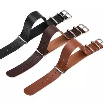 Ремешок для часов 18–24 мм, кожаный, для мужчин и женщин, серебряное кольцо, браслет с пряжкой, ремешок для часов, аксессуары 18mm чёрный
