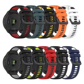 Ремешок для часов 18 мм, 20 мм, 22 мм для Garmin Forerunner 265 265S, двухцветный силиконовый ремешок для часов Garmin Venu SQ Venu 2 3S 22mm (Forerunner 265) серый/чёрный