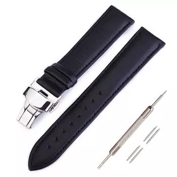 Ремешок для часов 19 мм из натуральной кожи с пряжкой D, кожаный ремешок для часов, сменный ремешок из телячьей кожи, черный [Jumpsunfun]