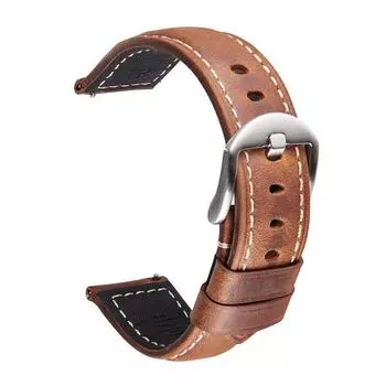 Ремешок для часов 20-24 мм из натуральной кожи с пряжкой из нержавеющей стали Сменные аксессуары для часов Быстросъемные ремни 20mm чёрный/темно-коричневого