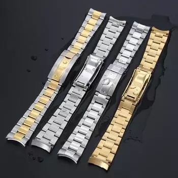 Ремешок для часов 20 мм 21 мм Ремешок для часов Раскладывающаяся пряжка Твердые изогнутые конечные звенья Ремешок подходит для браслета для часов из нержавеющей стали Submariner Water Ghost 21mm