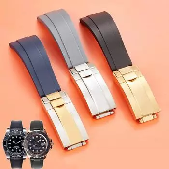 Ремешок для часов 20 мм, натуральный мягкий силиконовый резиновый ремешок для часов Rolex, ремешок для часов Daytona Submariner GMT OYSTERFLEX, браслет со складной пряжкой 20mm