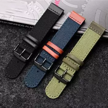 Ремешок для часов 20 мм, нейлон, натуральная кожа, мужской уличный холст, быстросъемный браслет на запястье 20mm синий/серебряный